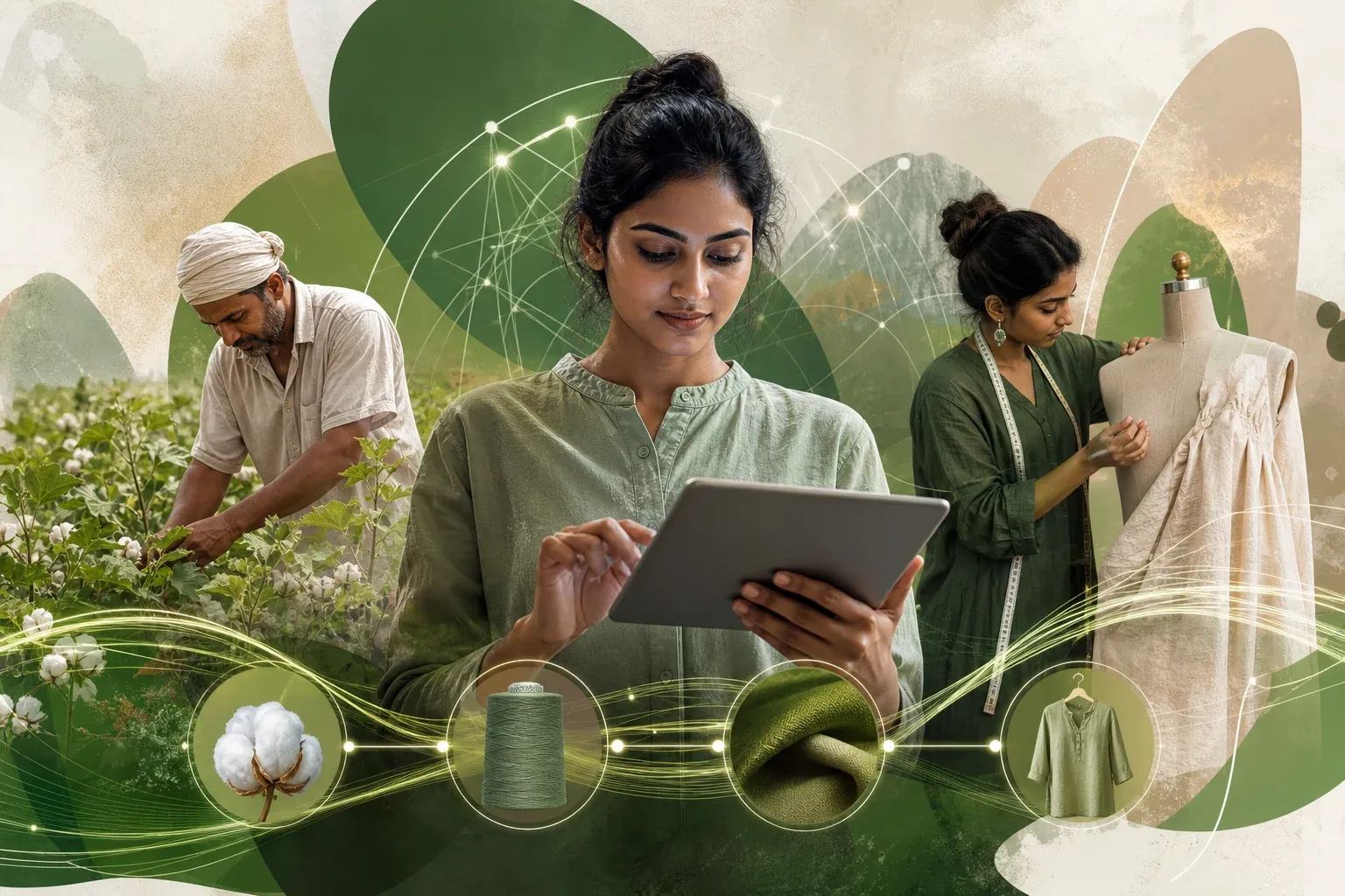 Sustainability team reviewing a supply chain dashboard on a laptop. Photorealistic photograph of a small team of professionals in an office setting reviewing a laptop screen showing a data dashboard with charts and maps, diverse group