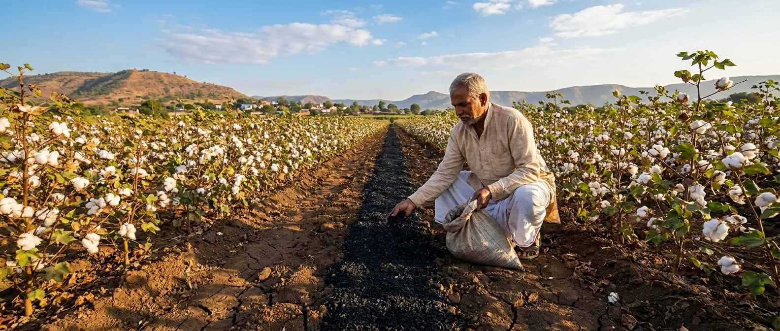 biochar benefits for soil carbon applied to cotton farmland in Maharashtra India