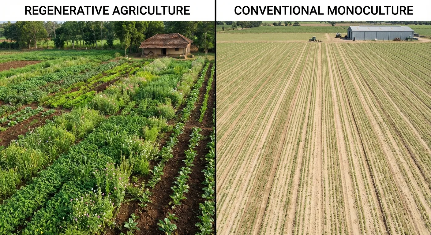 regenerative agriculture compared to conventional farming showing soil health differences