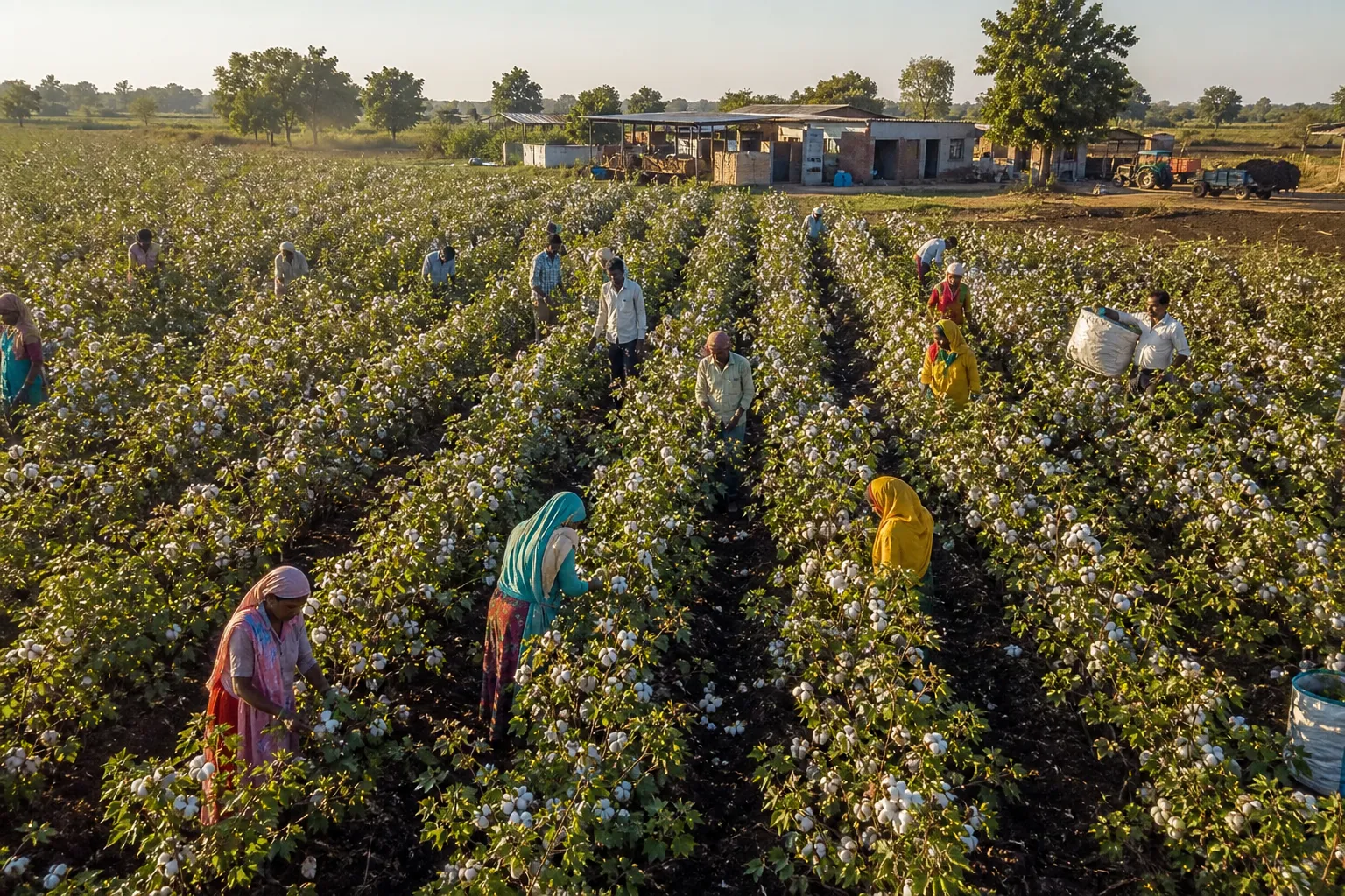 regenerative cotton sourcing india bangladesh aerial view of cotton farm with healthy soil and sustainable farming practices