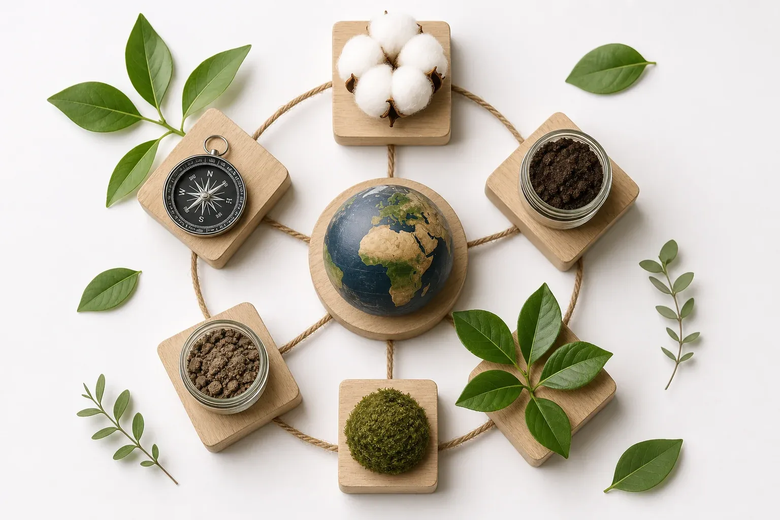Modular sustainability service components including carbon footprinting, traceability, compliance tracking, and regenerative sourcing arranged as an interconnected system