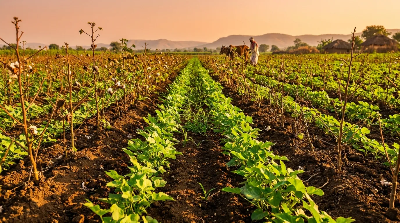 Cover crops growing in Indian agricultural field for regenerative agriculture and soil health