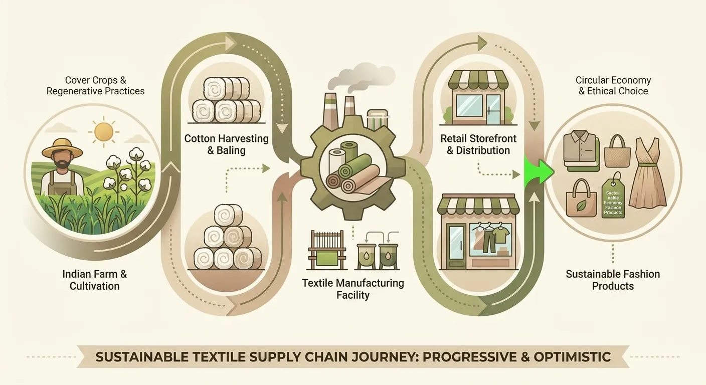 Indian farmers implementing cover crop practices in cotton field for sustainable agriculture