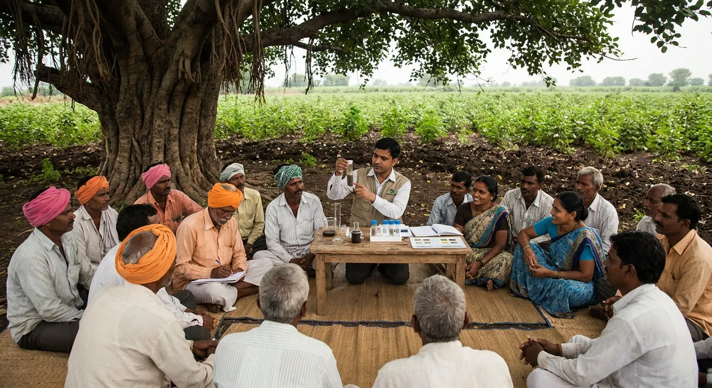 Farmers participating in collaborative training session on regenerative agriculture practices in rural India