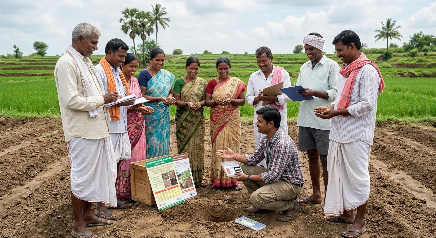 Farmers participating in sustainable farming training program learning regenerative agriculture techniques