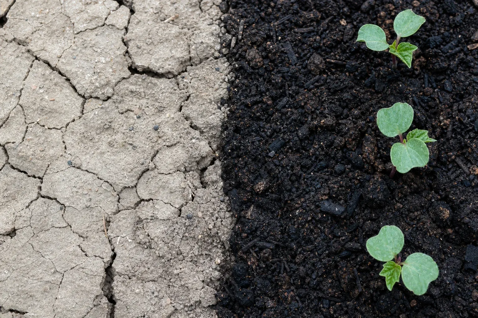 Comparison of degraded dry soil versus dark biochar-enriched healthy soil in Indian cotton farming regions